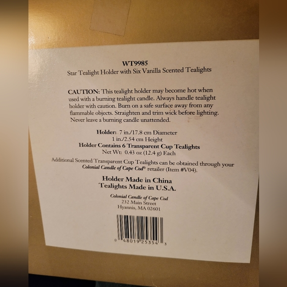 Colonial Candle of Cape Cod Star Tealight Holder 6 candles and box 7" FREE SHIP - Picture 8 of 8